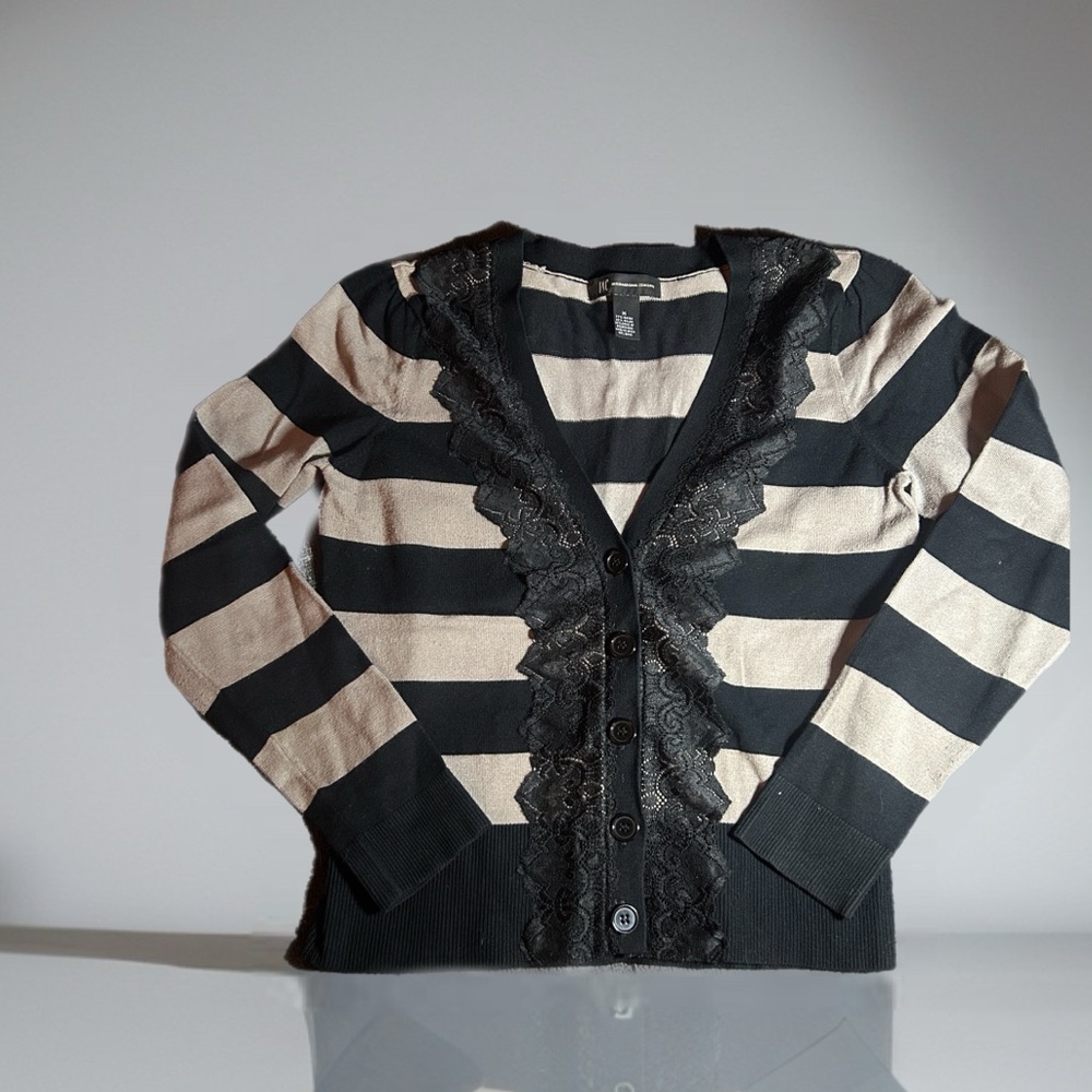 INC International Concepts Black and Cream Striped Cardigan